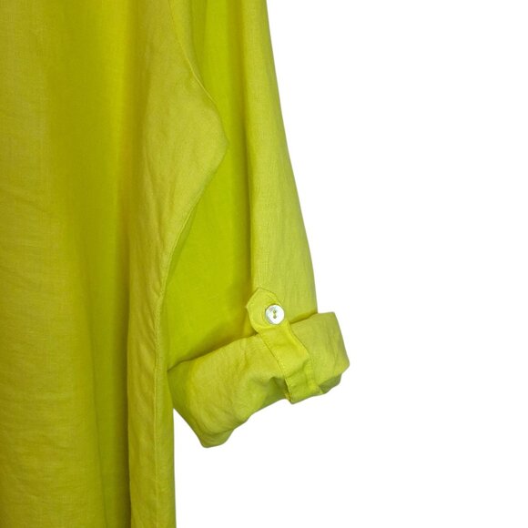 For Cynthia Lagenlook XL Yellow Linen Button-Up Top  Adjustable  Sleeves Oversiz - Picture 4 of 12